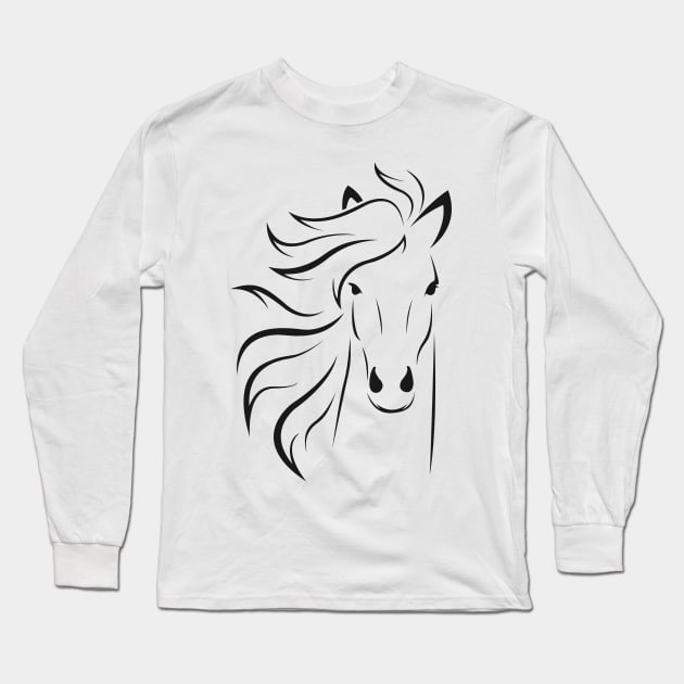 Horse head art line - black Long Sleeve T-Shirt by PharaohCloset